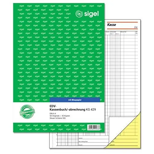 Produktbild: SIGEL KG429 Kassenbuch EDV, Steuerschiene 300, A4, 2x50 Blatt, mit Blaupapier, ultrafeiner Mikroperforation
