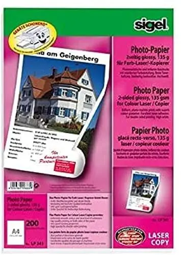 Produktbild: SIGEL LP341 Fotopapier für Laser / Kopierer, A4, 200 Blatt, hochglänzend, beidseitig bedruckbar, 135 g