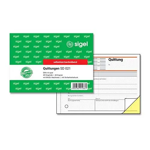 Produktbild: SIGEL SD021 Quittungsblock A6 quer, 2x40 Blatt, selbstdurchschreibend, mikroperforiert, aus nachhaltigem Papier