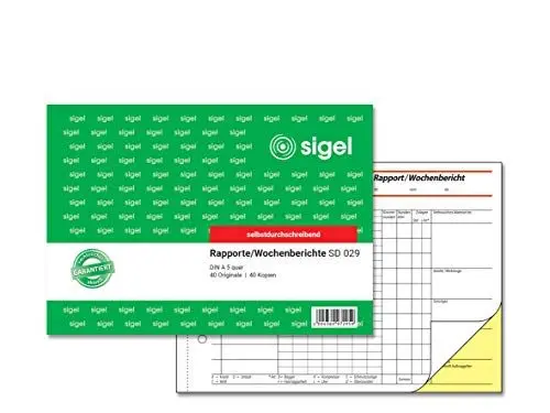 Produktbild: SIGEL SD029 Rapport / Wochenbericht A5 quer, 2x40 Blatt, selbstdurchschreibend, 1 Stück, aus nachhaltigem Papier