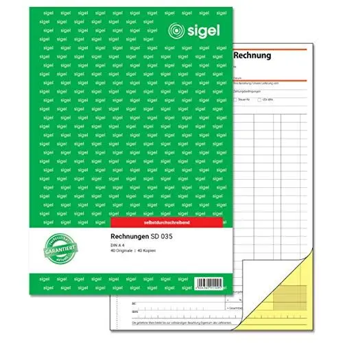 Produktbild: SIGEL SD035 Rechnungen, A4, 2x40 Blatt, selbstdurchschreibend, aus nachhaltigem Papier, Rechnungsblock
