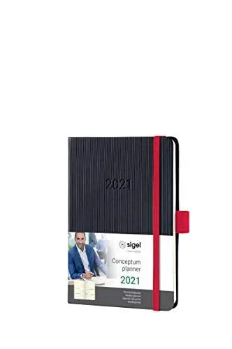 Produktbild: Sigel C2109 Terminplaner Wochenkalender 2021, ca. A6, schwarz/rot, Hardcover mit vielen Extras, Conceptum - weitere Modelle