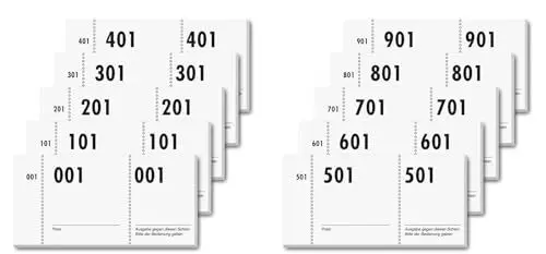 Produktbild: Sigel GN110 Nummernblock, 1000 Bons (fortlaufend nummerierte Blöcke von 1 bis 1000, 10,5 x 5 cm, Farbauswahl nicht möglich), gesamt 10 Blocks, aus nachhaltigem Papier