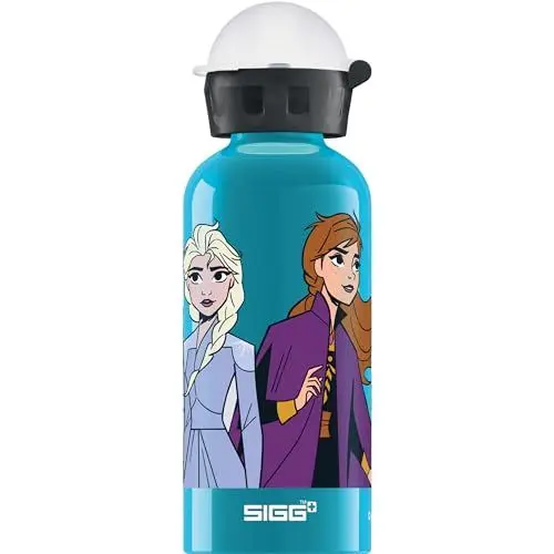 Produktbild: SIGG Anna & Elsa II Kinder Trinkflasche (0.4 L), schadstofffreie Kinderflasche mit auslaufsicherem Deckel, federleichte Trinkflasche aus Aluminium