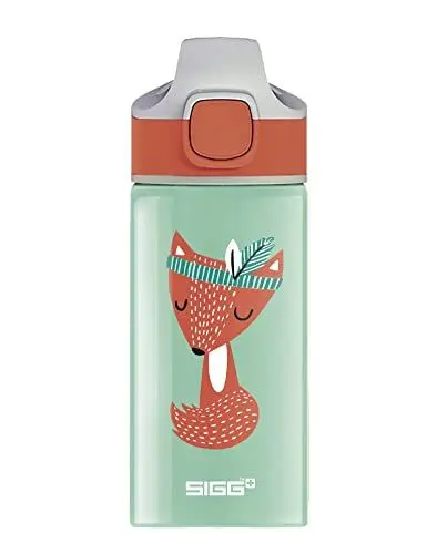 Produktbild: SIGG - Alu Trinkflasche Kinder - Miracle Peaceful - Mit Trinkhalm - Auslaufsicher - Federleicht - BPA-frei - Klimaneutral Zertifiziert - Schule & Sport - Wassergrün & Orange mit Fuchs - 0,4L