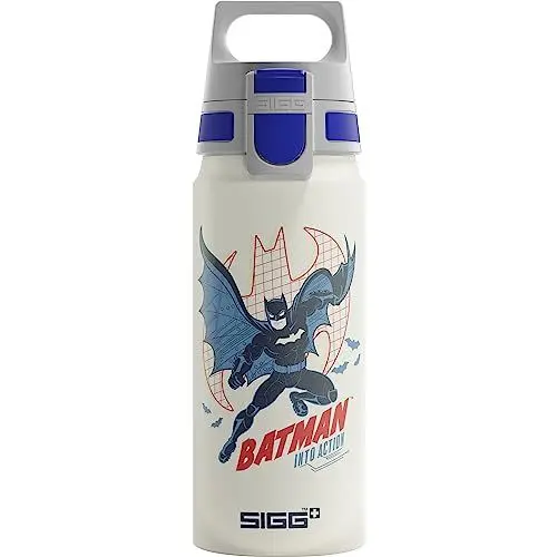 Produktbild: SIGG - Alu Trinkflasche Kinder - WMB ONE Batman - Kohlensäuregeeignet - Auslaufsicher - Federleicht - BPA-frei - ClimatePartner Zertifiziert - Sport & Schule - Weiß - 0,6L