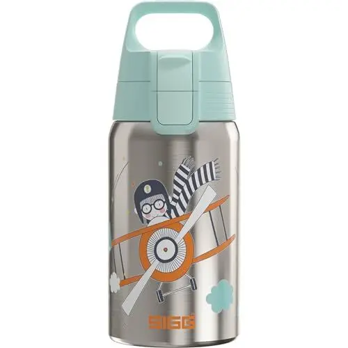 Produktbild: SIGG - Edelstahl Trinkflasche Kinder - Shield One Fly Away - Für Kohlensäurehaltige Getränke Geeignet - Auslaufsicher - Federleicht - BPA-frei - Grau - 0,5L