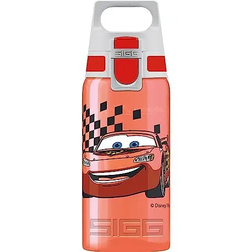 Produktbild: SIGG VIVA ONE Cars Kinder Trinkflasche (0.5 L), schadstofffreie Kinderflasche mit auslaufsicherem Deckel, einhändig bedienbare Wasserflasche für Kinder