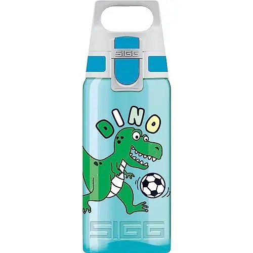 Produktbild: SIGG - Trinkflasche Kinder - Viva One Football Dino - Für Kohlensäurehaltige Getränke Geeignet - Auslaufsicher - Spülmaschinenfest - BPA-frei - Sport & Schule - Blau mit Fußball Dinosaurier - 0,5L