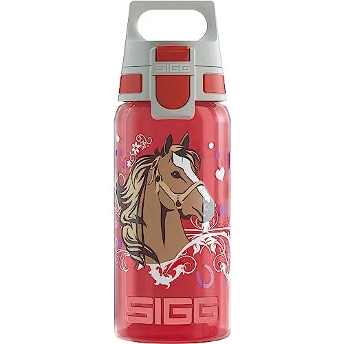 Produktbild: SIGG - Trinkflasche Kinder - Viva One Horses - Für Kohlensäurehaltige Getränke Geeignet - Auslaufsicher - Spülmaschinenfest - BPA-frei - Sport & Schule - Rot mit Pferden - 0,5L