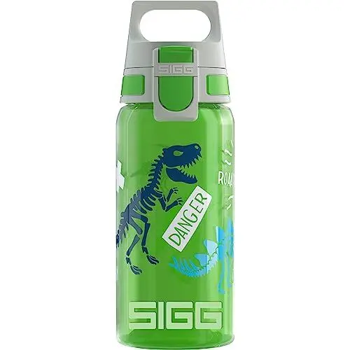Produktbild: SIGG VIVA ONE Jurassica Kinder Trinkflasche (0.5 L), schadstofffreie Kinderflasche mit auslaufsicherem Deckel, einhändig bedienbare Wasserflasche