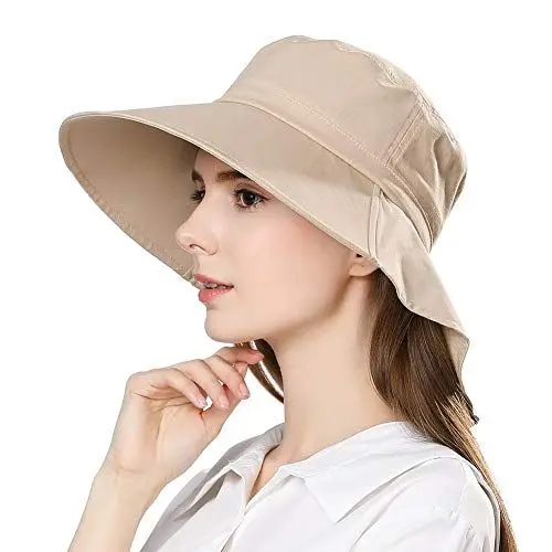 Produktbild: Comhats Sonnenhut Damen UPF 50+ Sonnenschutz Sommerhut mit Nackenschutz für Damen Breite Krempe Outdoor Gartenhut Faltbar 1005_Khaki L