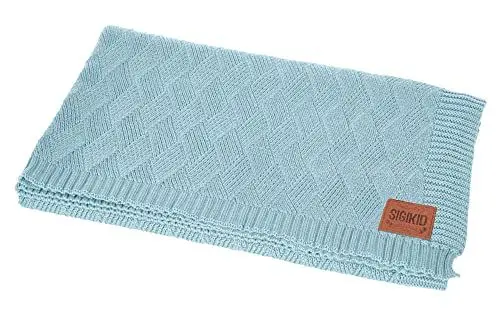 Produktbild: SIGIKID 39739 Strickdecke Knitted Love, kuschelweiche Babydecke aus Baumwollstrick als Zudecke in Wiege & Bett, Krabbeldecke, Kuscheldecke für Babys & Kinder von 0-48 Monaten, Hellblau, 100x70x1 cm