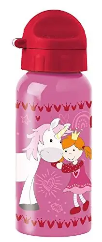 Produktbild: SIGIKID Edelstahl Trinkflasche Pinky Queeny, auslaufsicher, BPA-frei, robust, leicht, Drehverschluss zerlegbar, gut zu reinigen, für Kinder 3-8 Jahre, Art.-Nr. 25288, Einhorn/pink-rot 400 ml