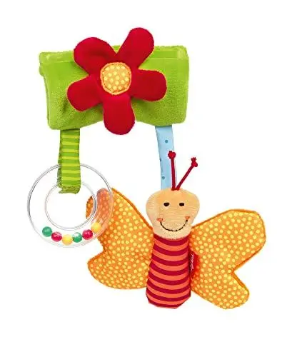 Produktbild: Sigikid Anhänger Schmetterling, PlayQ Lernspielzeug zum Aufhängen an Babyschale und Kinderwagen, Spielspaß mit Rassel und Knisterfolie, für Babys auf Reisen, Art.-Nr. 42871, mehrfarbig, 24x14x3 cm