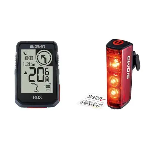 Produktbild: SIGMA SPORT ROX 2.0 Black | Fahrradcomputer kabellos GPS & Navigation inkl. GPS Halterung & - Blaze | LED Fahrradlicht | StVZO zugelassenes, akkubetriebenes Rücklicht mit Bremslicht, Rear