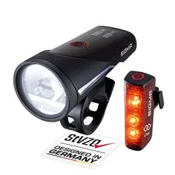 Produktbild: SIGMA Fahrradlicht Set Aura 100/Blaze Link (Silikonhalterung) | Innovative Kopplungsfunktion & Automatische Lichtanpassung| LED Fahrrad Licht Vorne mit 100 Lux | Rücklicht mit Bremslichtfunktion