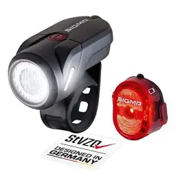 Produktbild: Sigma Aura 35 und Nugget II | spritzwassergeschütztes Fahrradlichter Set | StVZO zugelassenes, akkubetriebenes Vorderlicht und Rücklicht
