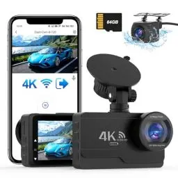 Produktbild: SIGRILL 4K/2K+1080P Dashcam Auto Vorne Hinten, WiFi Dashcam Free 64GB Card,170°Wide Angle,Dash Cam G-Sensor,Car Camera APP Control,WDR Night Vision,Dasch-cam Auto kabellos,Mini cam Support 256GB Max