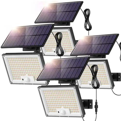 Produktbild: SIGRILL Solarlampen für Außen mit Bewegungsmelder 172LED Solarleuchten Aussen, Solar Strahler IP65 Wasserdichte Solar Außenwandleuchte, Solarlampen Gartenleuchten mit 5m Kabel (4 Stück-Kaltes Licht)