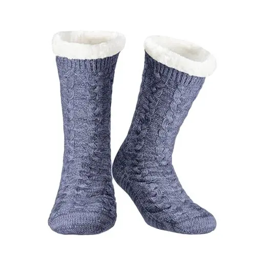 Produktbild: SIHOHAN Kuschelsocken Herren, Dicke Pantoffel Socken Rutschfeste Super Weiche, Wintersocken Stoppersocken mit Fleece Futter und ABS Anti-Rutsch-Socken Noppen Weihnachtssocken（Hellblau）