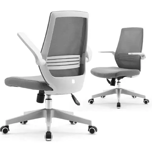 Produktbild: SIHOO Bürostuhl Ergonomisch Schreibtischstuhl mit Hochklappbaren Armlehnen Höhenverstellung Taillenstütze leise Nylonrolle Mesh Stuhl Drehstuhl Computerstuhl (Grau)