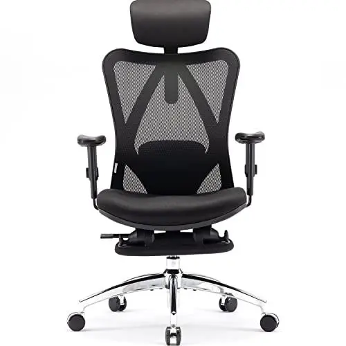 Produktbild: SIHOO Ergonomischer Büro-Liegestuhl mit Fußstütze, Computer-Schreibtischstuhl, verstellbaren Kopfstützen Stuhllehne und Armlehnen-Netzstuhl (Schwarz)