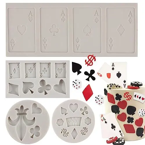 Produktbild: Sijiangmold Poker-Silikonformen, Casino-Spielkarte, Schokolade, Fondant, Form für Cupcake-Topper, Kuchendekoration, Schokolade, Süßigkeiten, Basteln, Gummipaste, 4 Stück