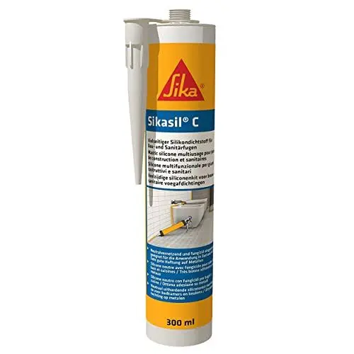 Produktbild: Sika - Sikasil C - Sanitär Silikon für Bad und Küche - Weiß - Kartusche 300ml - Schutz vor Schimmel - zum Verfugen und Abdichten