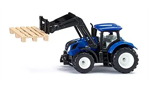 Produktbild: siku 1544, New Holland Traktor mit Palettengabel und Palette, Metall/Kunststoff, Blau, Spielzeugtraktor für Kinder, Beweglicher Frontlader