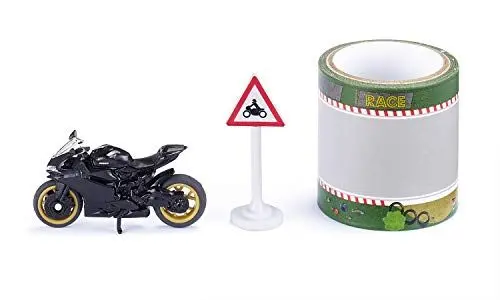 Produktbild: siku 1601, Ducati Panigale 1299 Motorrad mit Tape und Verkehrsschild, Schwarz, Metall/Kunststoff, Bereifung aus Gummi
