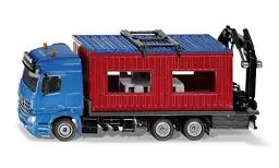 Produktbild: siku 3556, LKW mit Baucontainer, 1:50, Metall/Kunststoff, Blau/Rot, Inkl. Kran zum Abnehmen des Containers