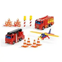 Produktbild: siku 6330, Geschenkset Feuerwehr, LKW mit Hubrettungsbühne, Löschfahrzeug, Flugzeug, Bewegliche Teile, Inkl. Pylonen, Barken und Flammen