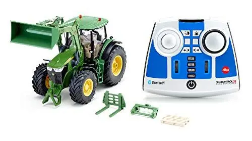 Produktbild: siku 6795, John Deere 7310R Traktor mit Frontlader, Grün, Metall/Kunststoff, 1:32, Ferngesteuert, Inkl. Bluetooth-Fernsteuerung und Zubehör, Steuerung via App möglich