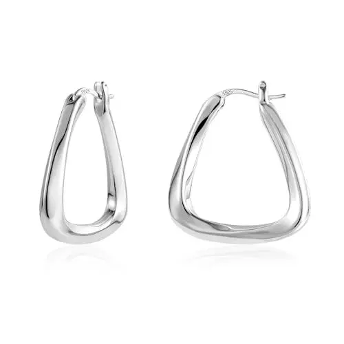 Produktbild: Silber 925 Kleine Creolen Ohrringe für Damen, Klobige Silber Gedrehte Ohrringe Große Dicke Silber Ohrringe Creolen Trendige Geometrische Creolen Ohrringe Quadratische Ohrringe Schmuck Geschenke