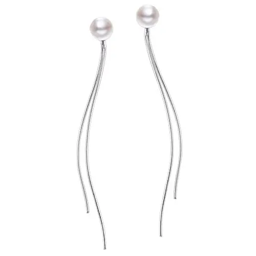 Produktbild: Silber 925 Lange Quasten Ohrringe Ohrstecker Damen, Silber 925 Ohrringe Ohrstecker überzogene Perlen Ohrstecker Tropfen Ohrringe Lange Ohrringe für Damen Women Girls