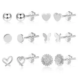 Produktbild: Silber 925 Ohrringe Set Ohrstecker Kleine Damen, 6Paar Multipack Ohrringe Sterling Silber Ohrstecker Knorpel Set Ohrringe Kleine Silber Glitz Ohrstecker Herz Kugel Schmetterling Ohrringe Damen Frauen