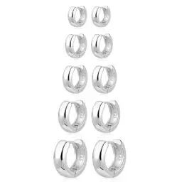 Produktbild: Silber 925 Ohrringe Set für Damen, 5 Paar Kleine Dickes Creolen Set Hypoallergen Kleine Klobige Creolen Ohrringe Set Kleine Huggie Creolen Ohrringe Set Damen Mädchen für Mehrere Piercings