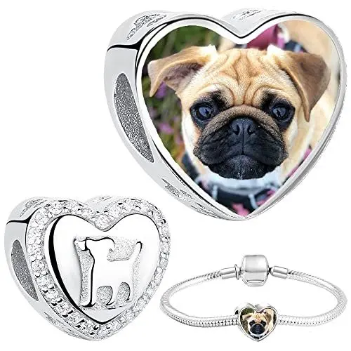 Produktbild: Silber 925 Personalisierter Schmuck Foto-Charm – Kompatibel mit Pandora-Armbändern, Liebe Herz Personalisiertes Geschenk – Fügen Sie Ihr Bild hinzu (Hund)