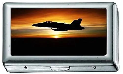 Produktbild: Silber Metall Zigarettenetui, Flugzeug Sonnenuntergang Wallpaper Zigarettenetui/Box, Kreditkartenetui für Frauen Männer
