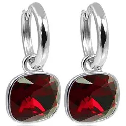 Produktbild: Silber-Creolen Charm Anhänger Rot Marken Kristalle Ohrringe 925 Sterling NOBEL SCHMUCK