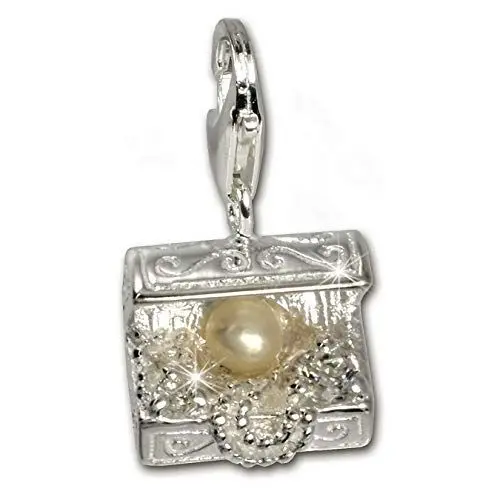 Produktbild: SilberDream Charm 925 Echt Silber Anhänger Truhe Zirkonia Perle FC227W Silber Charmsschmuckanhänger