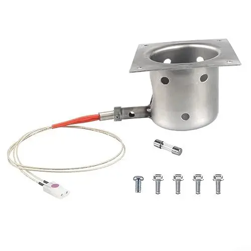 Produktbild: Silberfarbener Porzellan-emaillierter Feuertopf und Hot Rod Zünder-Set, Ersatzteile für Traeger und PitBoss Pellet-Grill – einfach zu installieren