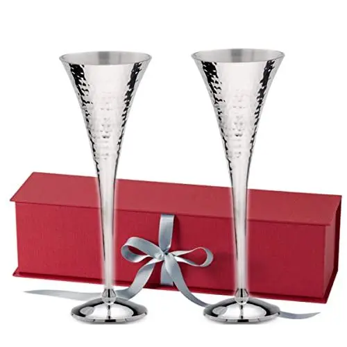 Produktbild: SILBERKANNE Hochwertige Sektkelch Sektflöten Hamburg 2er Set H 22,5 cm Silber Plated versilbert in Premium Verarbeitung. Fertig zum verschenken mit schicker Geschenkverpackung
