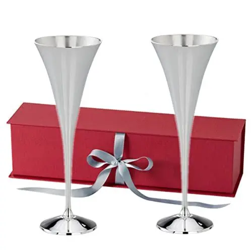 Produktbild: SILBERKANNE Hochwertige Sektkelch Sektflöten Sylt 2er Set H 22,5 cm Silber Plated versilbert in Premium Verarbeitung. Fertig zum verschenken mit schicker Geschenkverpackung