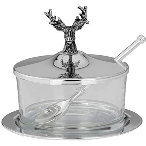 Produktbild: SILBERKANNE Parmesandose Konfitürendose Marmeladendose Hirsch 4 TLG D 11 cm Silber Plated versilbert. Weihnachten/Jäger