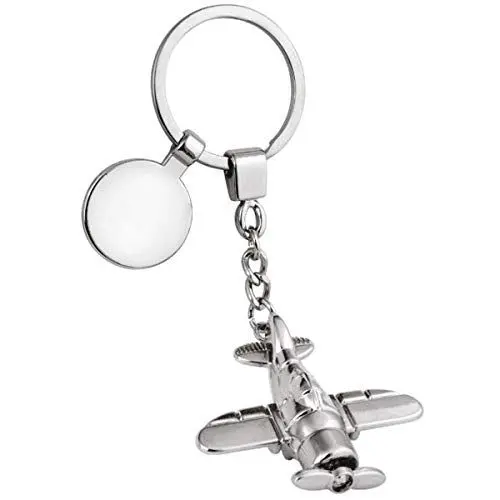 Produktbild: SILBERKANNE Schlüsselanhänger Propellerflugzeug mit Patte 11,5x4,5 cm Premium Silber Plated edel versilbert in Top Verarbeitung