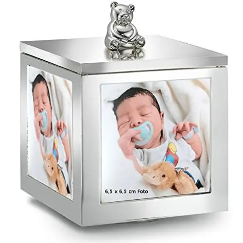 Produktbild: SILBERKANNE Schmuckdose Bär mit Spieluhr und Fotorahmen H 11 cm Premium Silber Plated edel versilbert. Fertig zum verschenken mit schicker Geschenkverpackung