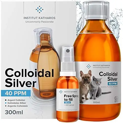 Produktbild: Silberspray Colloidal Silver 300ml 40ppm | Für Haustiere (Hunde, Katzen, Pferd) | Wundspray und Mittel Gegen Juckreiz (milben, grasmilben, herbstgrasmilben) | Pfotenpflege | 100% Natürliches Spray