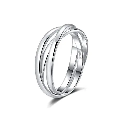 Produktbild: SILBERTALE 3er Ringe Wickelring Silber 925 Damenring 3 In 1 Anxiety Relief Fidget Drehbarer Ring Dreiteilige Ineinander Verwoben Ringe In Einem Daumenring Zappelringe für Männer und Frauen Size 60